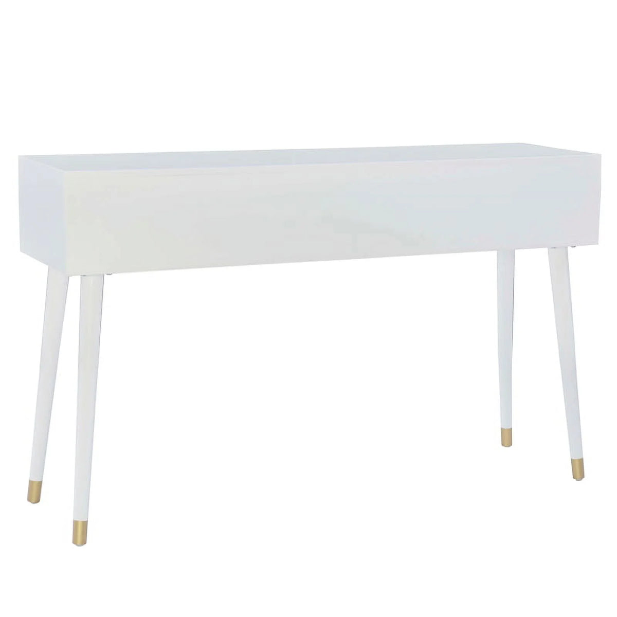 Glossy White Wood Console Table with Drawers D562