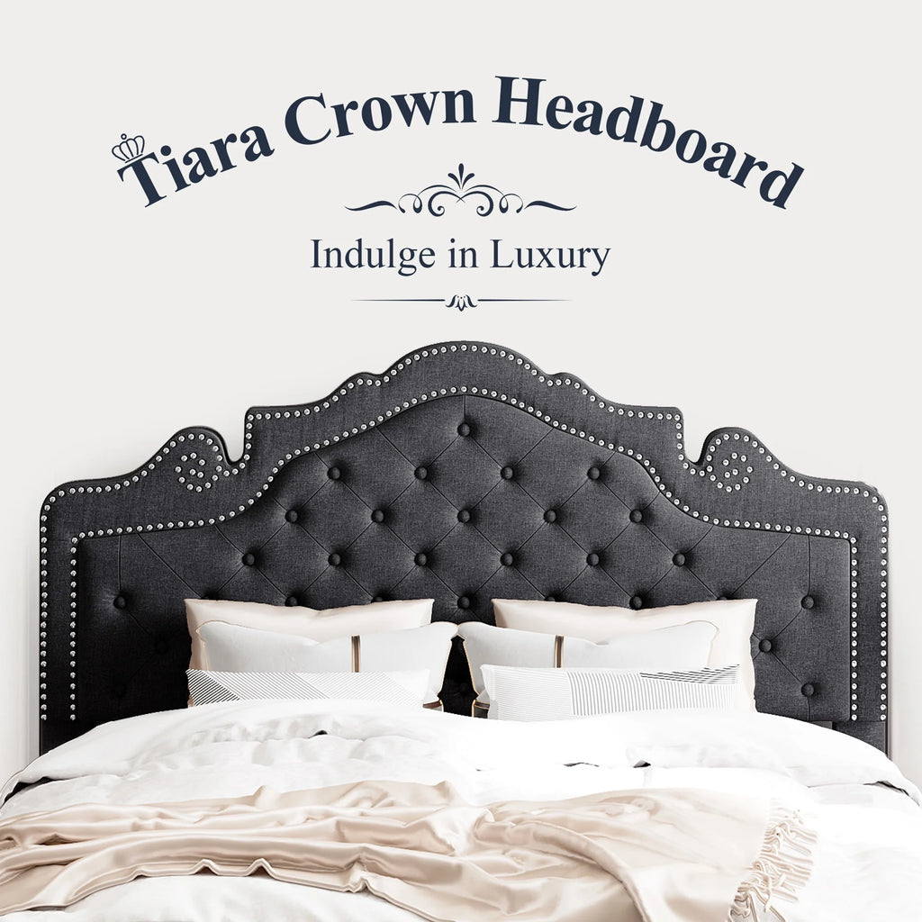 King Size Dark Grey Upholstered Platform Bed Frame B789