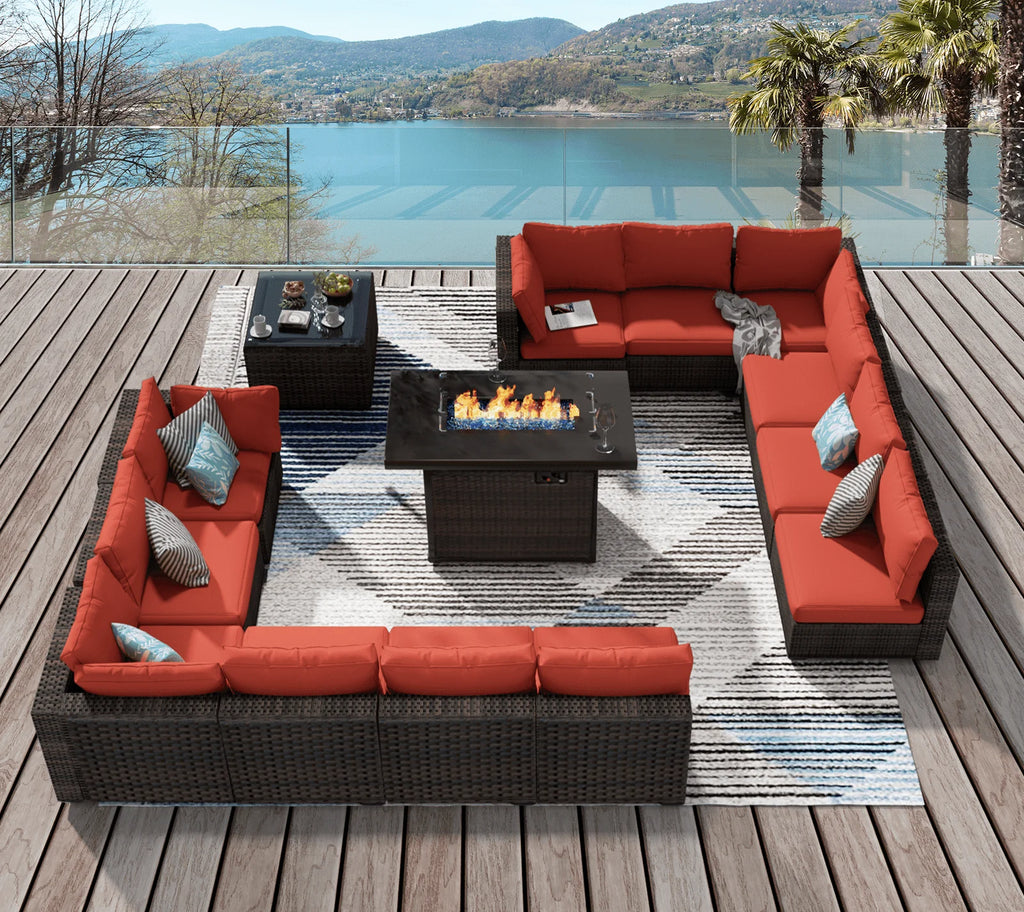 11 PCS Black Wicker Patio Furniture Set with Fire Pit Table E7040