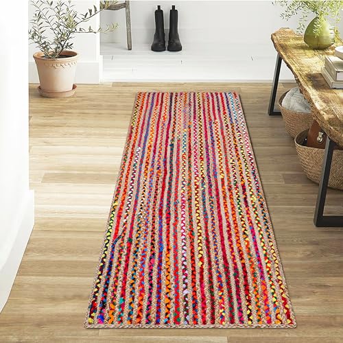 Bohemian Braided Jute Cotton Area Rug 2'x3' C8015