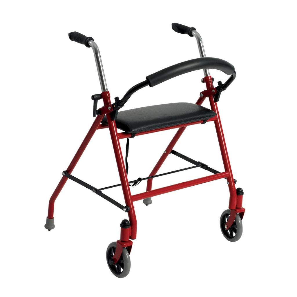 Aluminum Red Folding Walker with Wheels and Seat I742