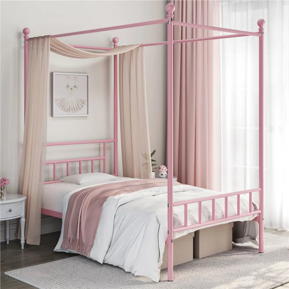 Black Metal Canopy Bed with Headboard and Footboard I83232