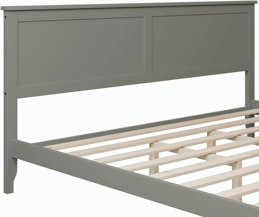King Size Solid Wood Pine Platform Bed Frame with Headboard M636