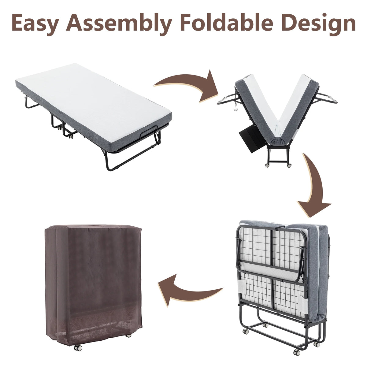 Folding Bed with Memory Foam Mattress Metal Frame B7959