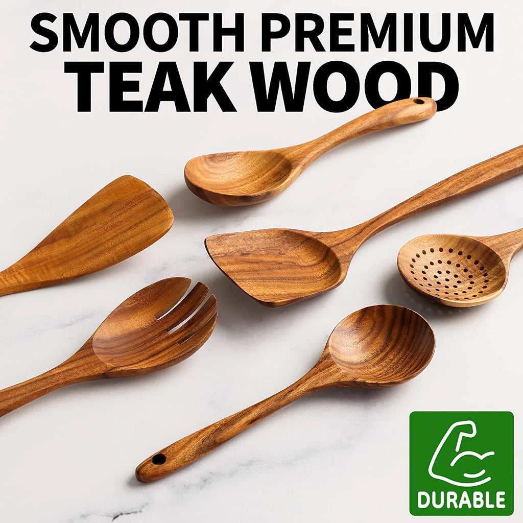 Teak Wood 6 Piece Set Non Stick Utensils J117
