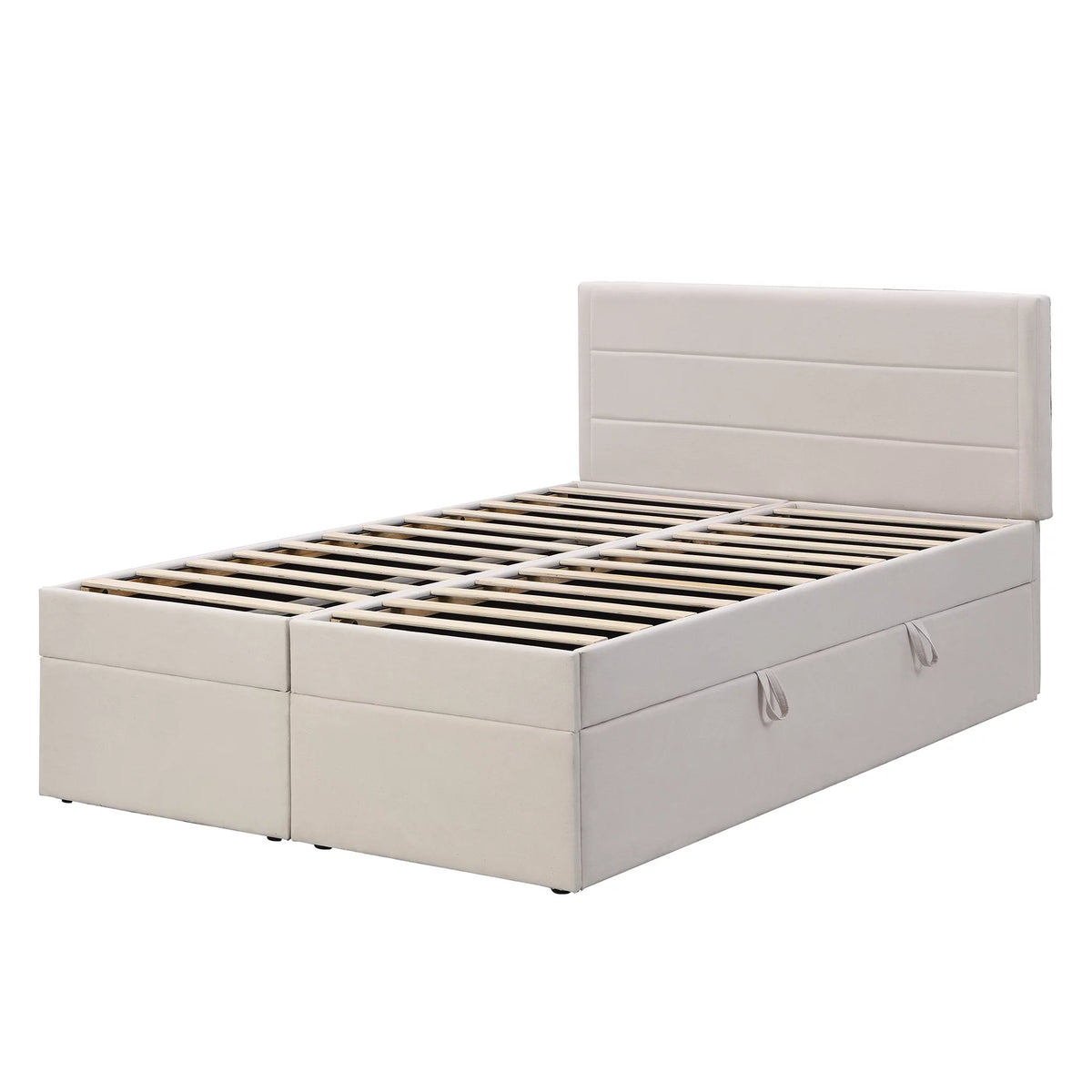 Beige Full Size Upholstery Platform Bed with Lift up Storage K8101