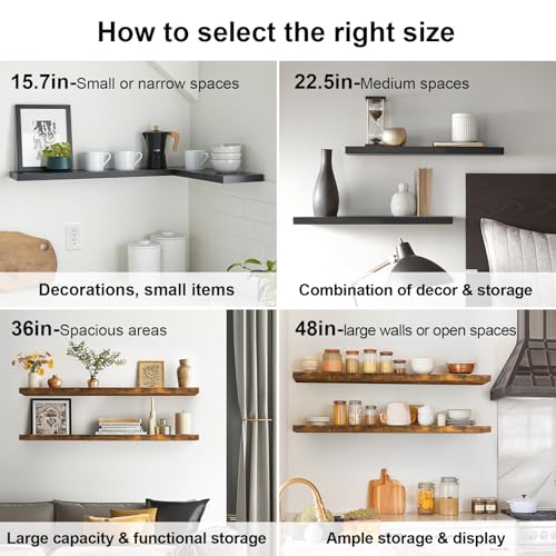 Black Set of 3 16in Floating Wall Shelves B265