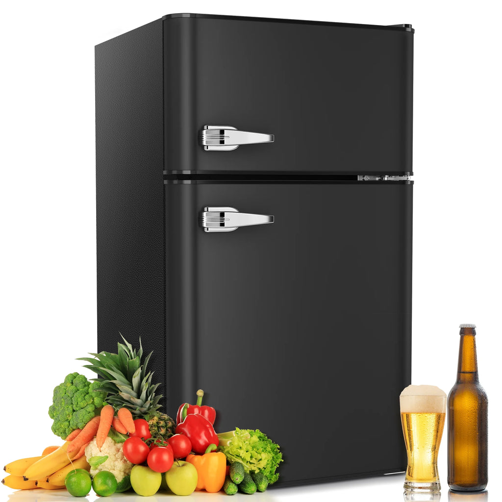 3.1 Cu.ft Mini Fridge with Freezer Two Door Stainless Steel O8186