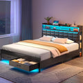 Black Full Size Upholstered Platform Bed Frame with Storage Headboard and 2 Drawers N2925