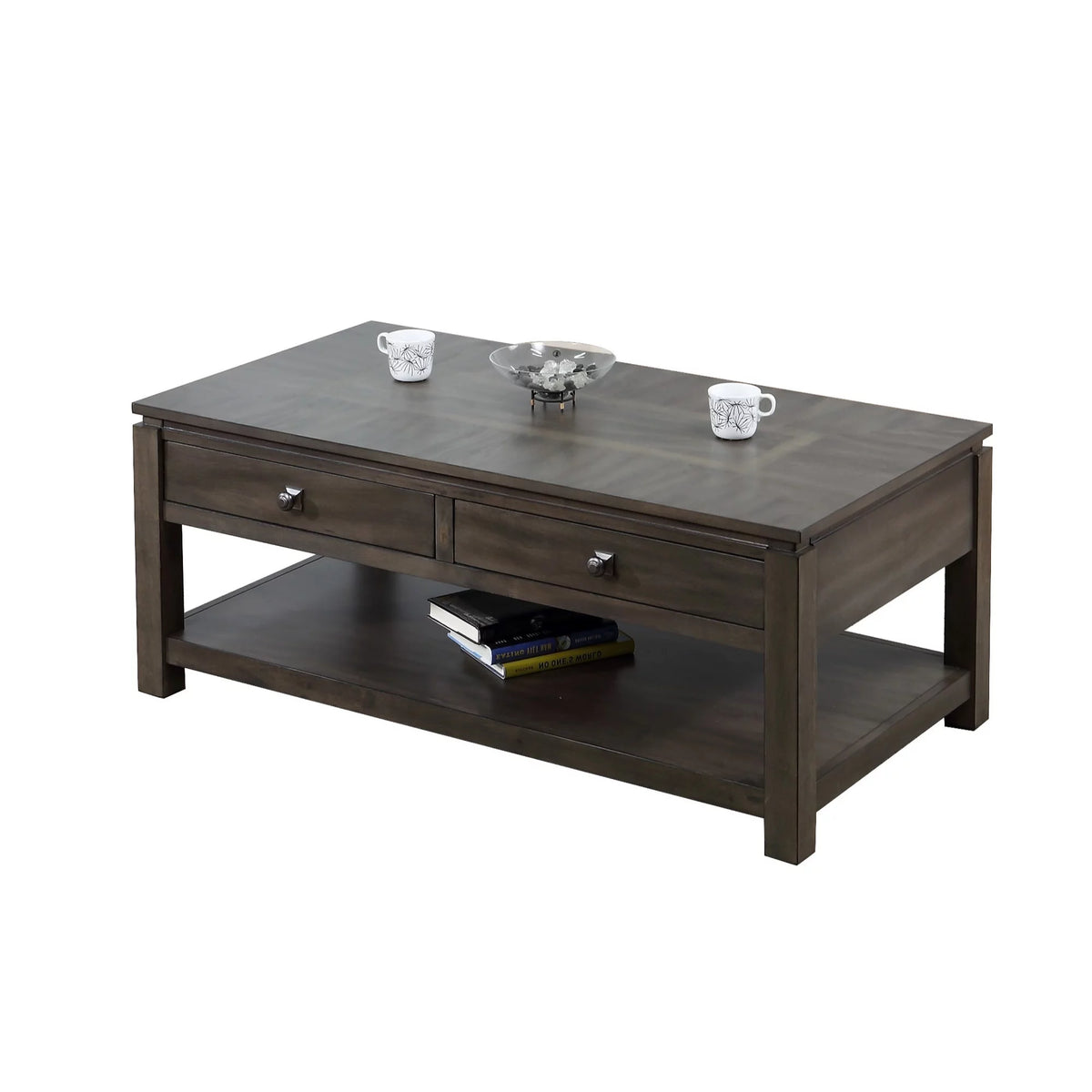 Gray Wood Coffee Table with Drawers and Shelf S909082