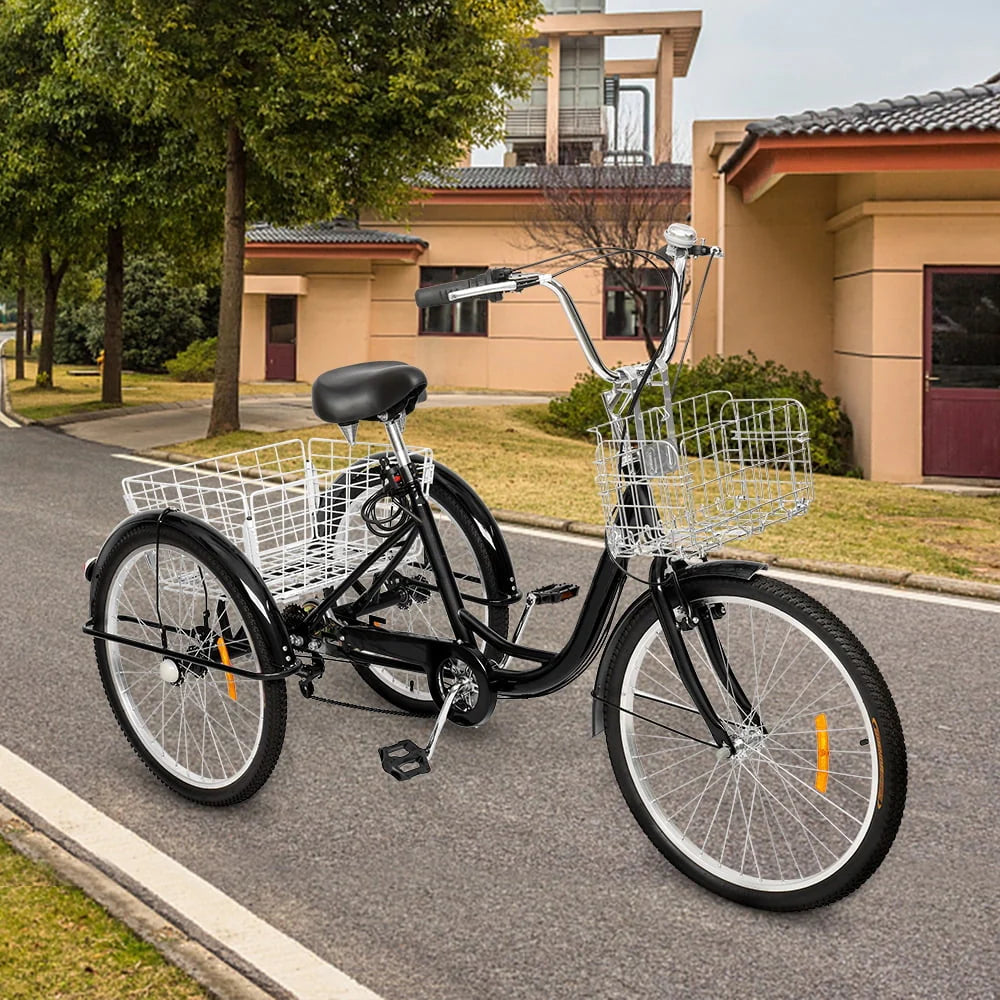 24-Inch Wheel Black Adult Tricycle Q663