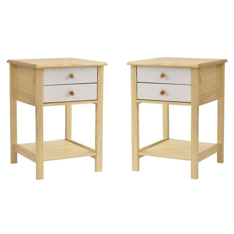 Solid Pine Wood 2 Drawer Nightstand Set of 2 Z810701