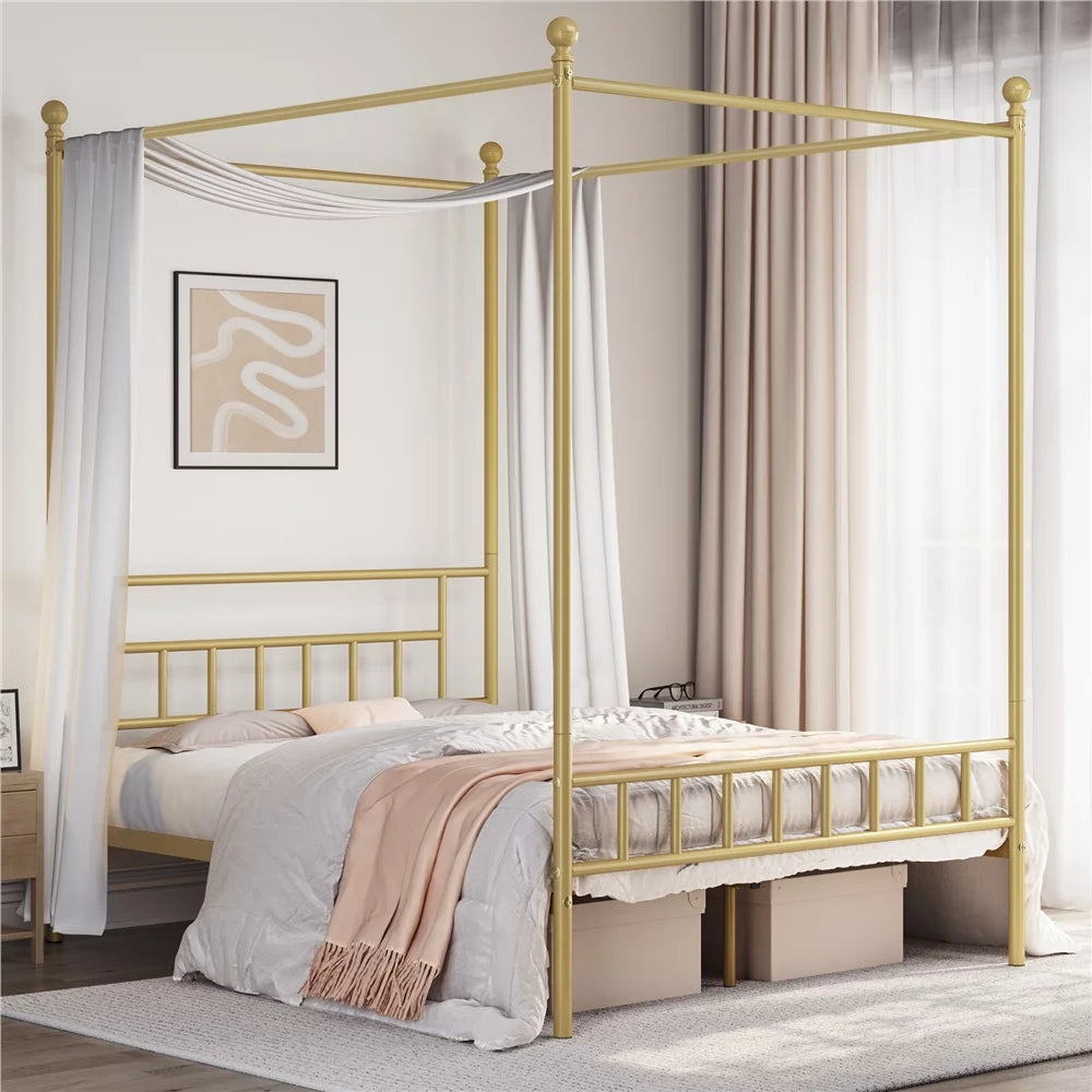 Black Metal Canopy Bed with Headboard and Footboard I83232