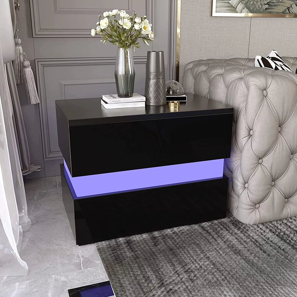 Black LED Nightstand Set of 2 with 2 Storage Drawers K292076