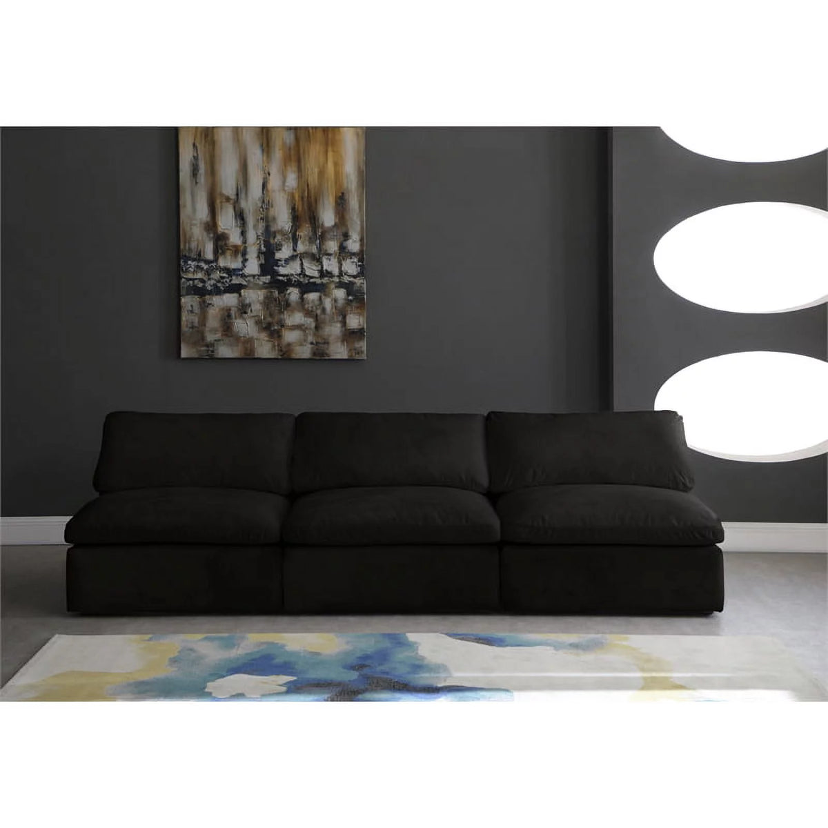 Black Velvet Modular 3 Piece Armless Sofa W688818