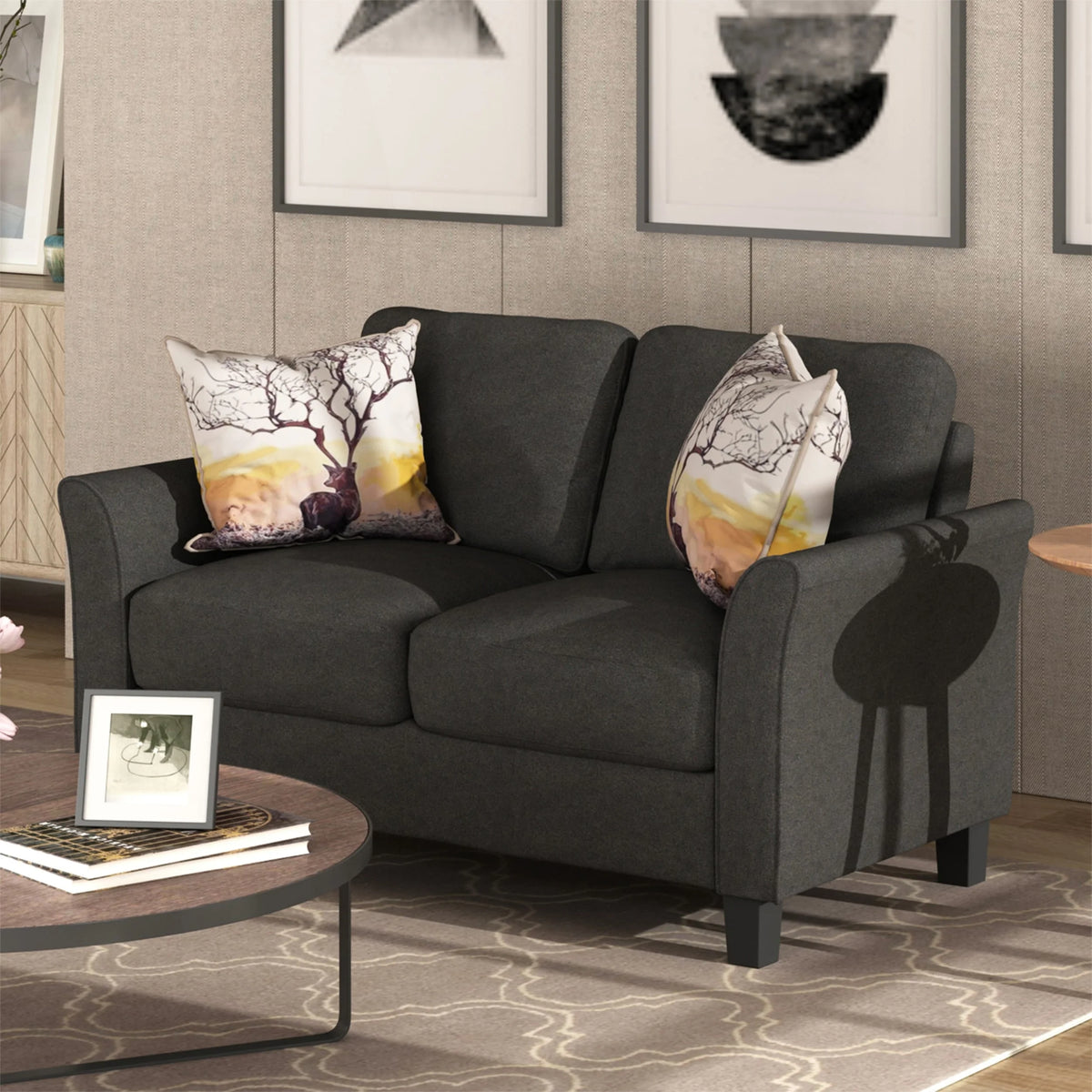 Grey Tight Back Armrest Chair and Loveseat Sofa L868088