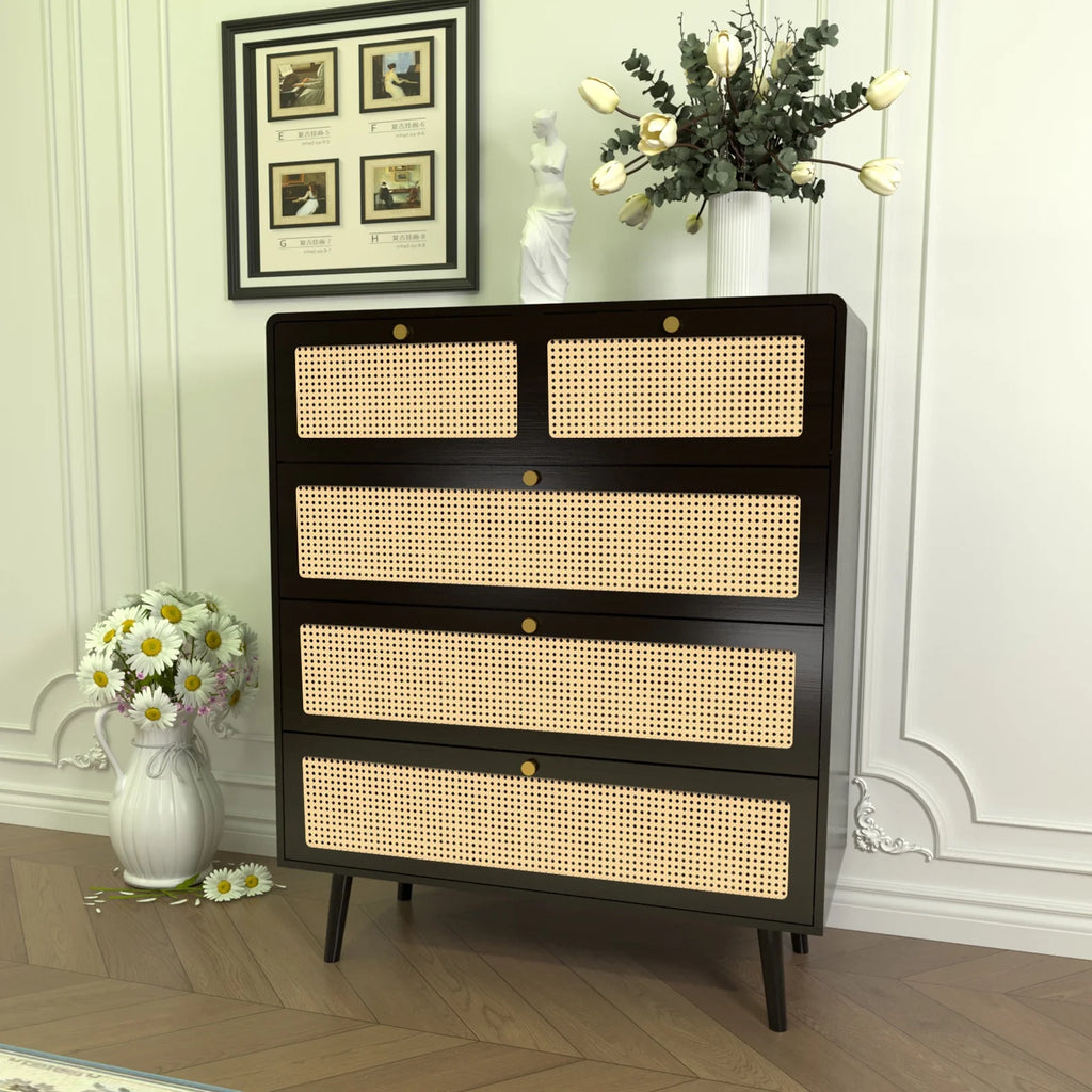4 Drawer Rattan Wood Dresser H234