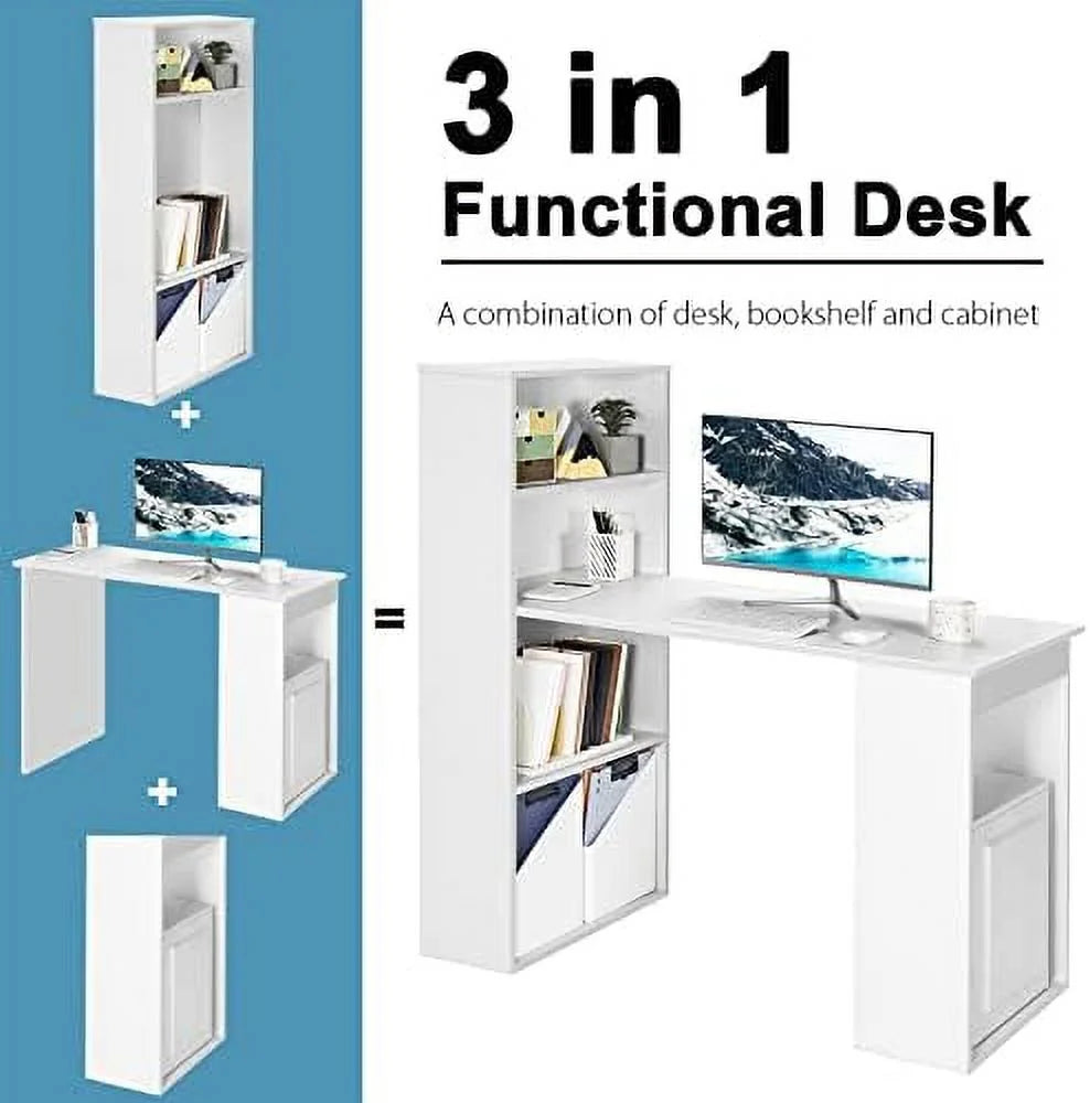 Black Computer Desk with Bookcase and CPU Stand T98111