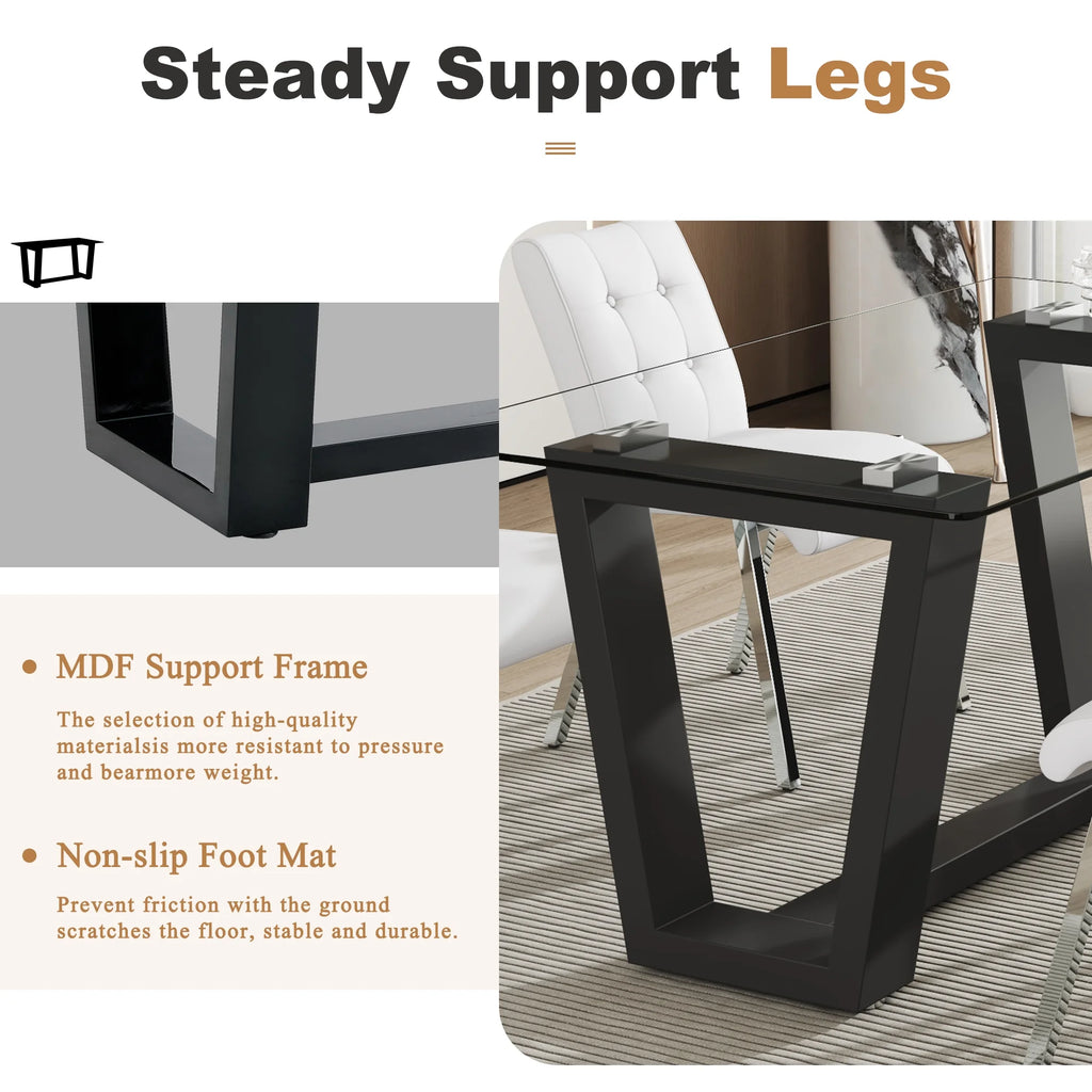 63" Rectangular Tempered Glass Dining Table with Black MDF Legs H632