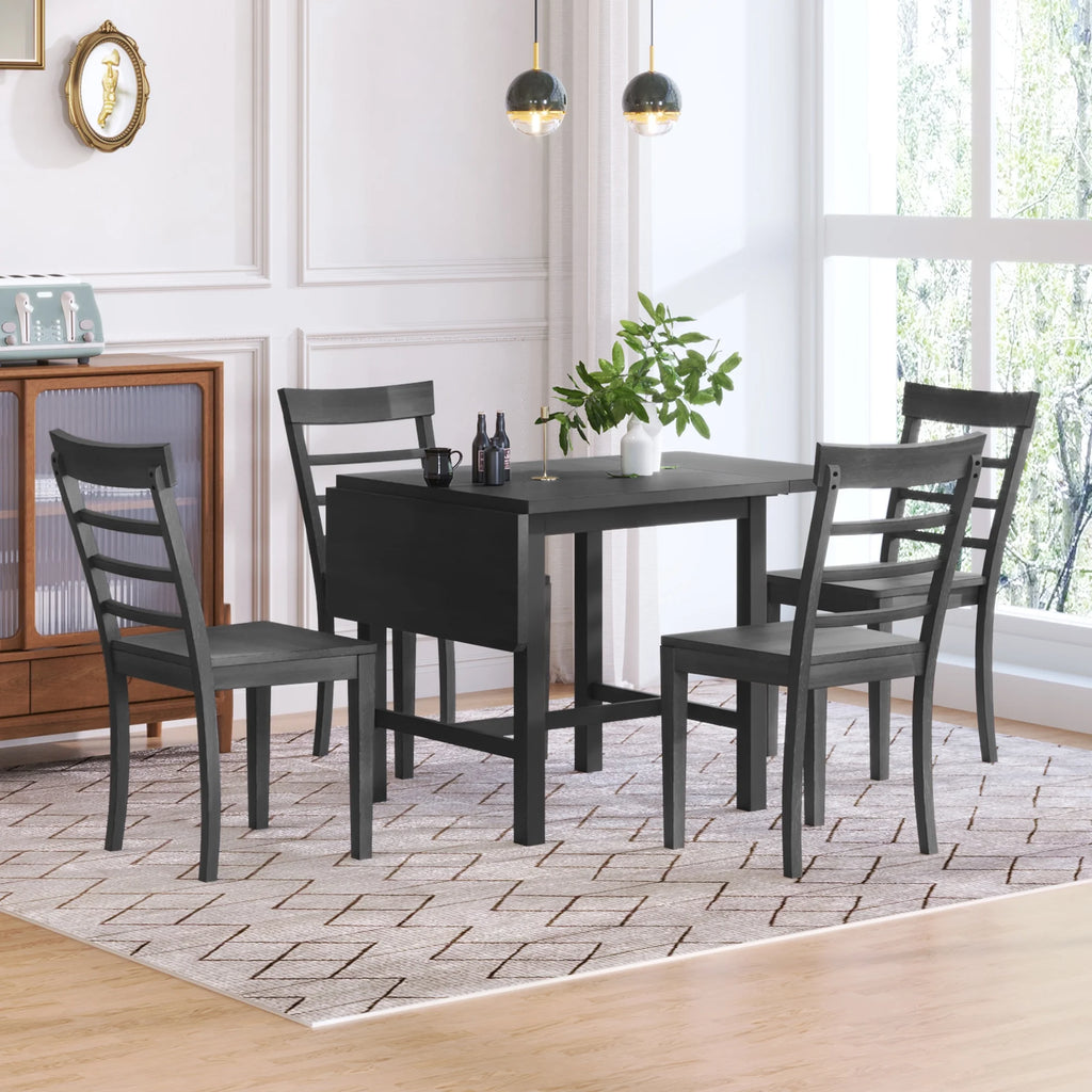 5-Piece Wood Drop Leaf Dining Table Set with 4 Chairs Y843