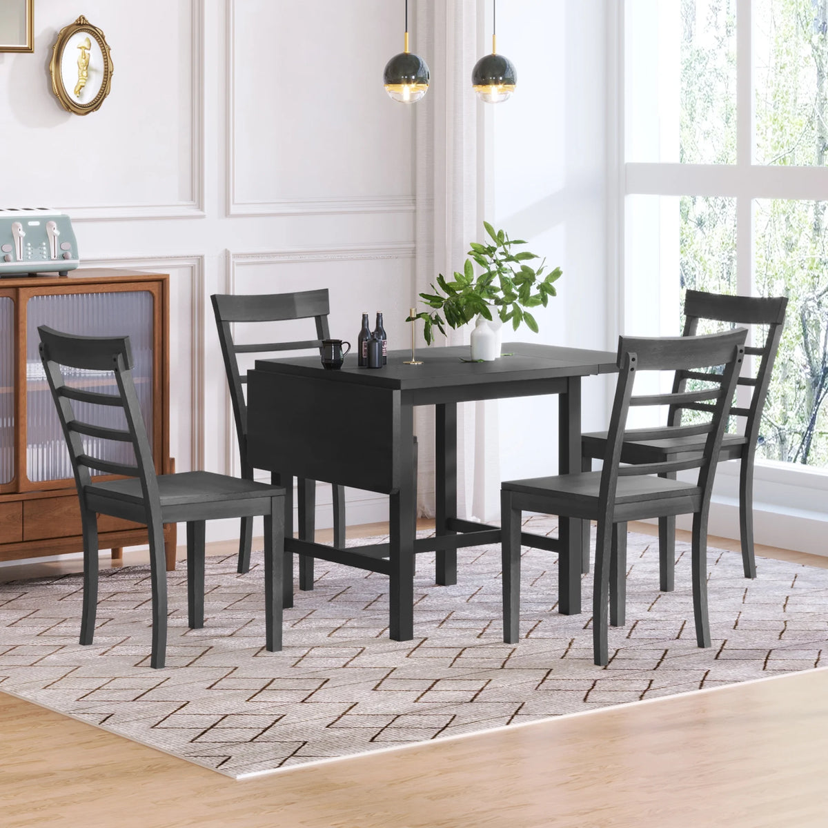 5-Piece Wood Drop Leaf Dining Table Set with 4 Chairs Y843