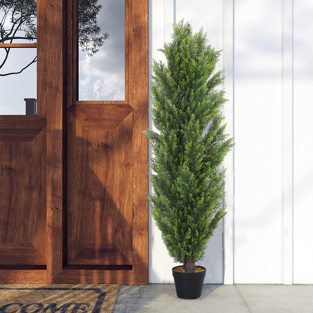 2 Pack 5 FT Artificial Cedar Topiary Trees H515