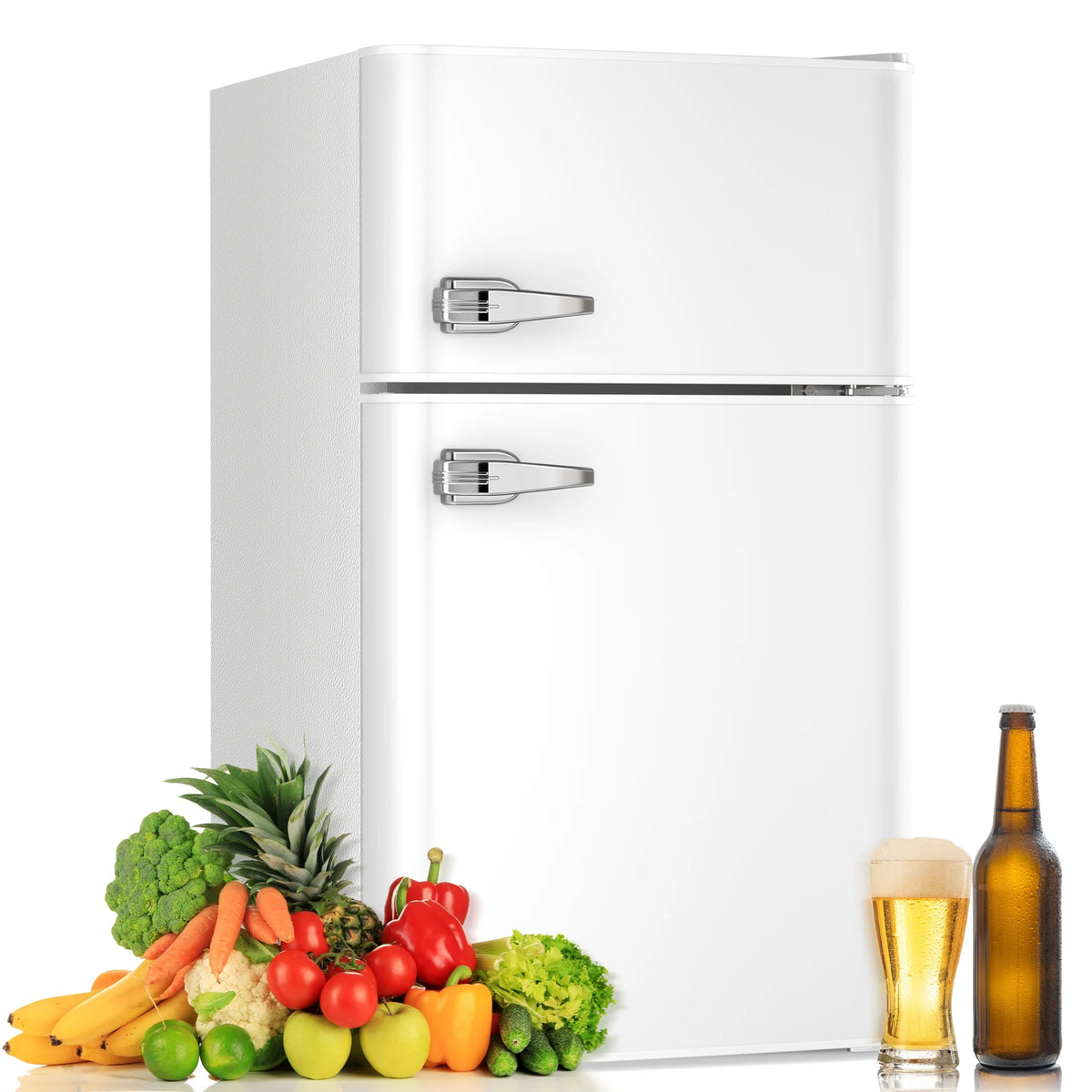 3.1 Cu.ft Mini Fridge with Freezer Two Door Stainless Steel O8186