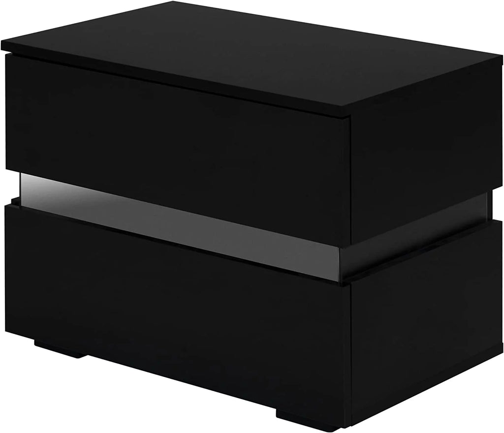Black LED Nightstand Set of 2 with 2 Storage Drawers K292076