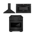 30 in. Black Stainless Steel Gas Range, Range Hood and Microwave Drawer D971