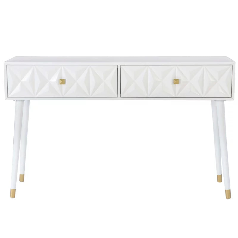 Glossy White Wood Console Table with Drawers D562