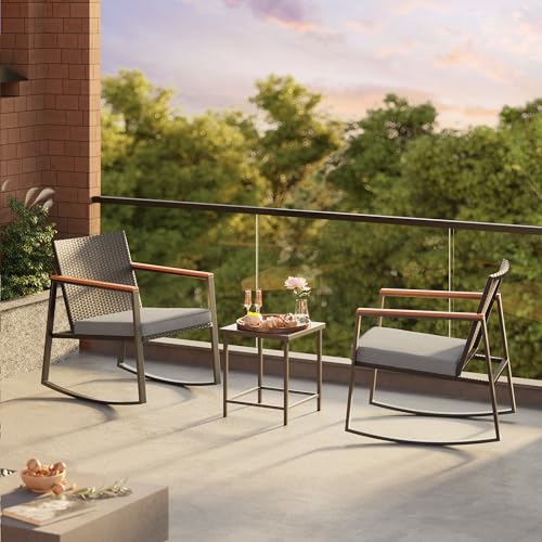 3 Pieces Wicker Patio Bistro Set with Glass Table and Cushion C25685