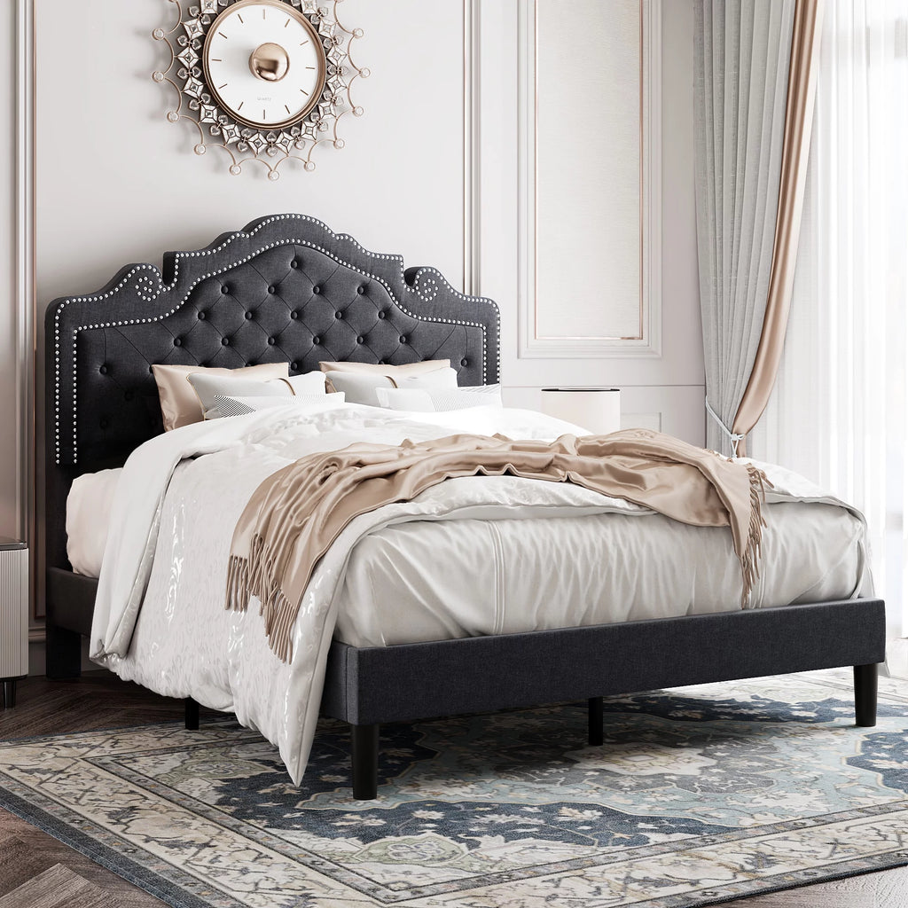 King Size Dark Grey Upholstered Platform Bed Frame B789