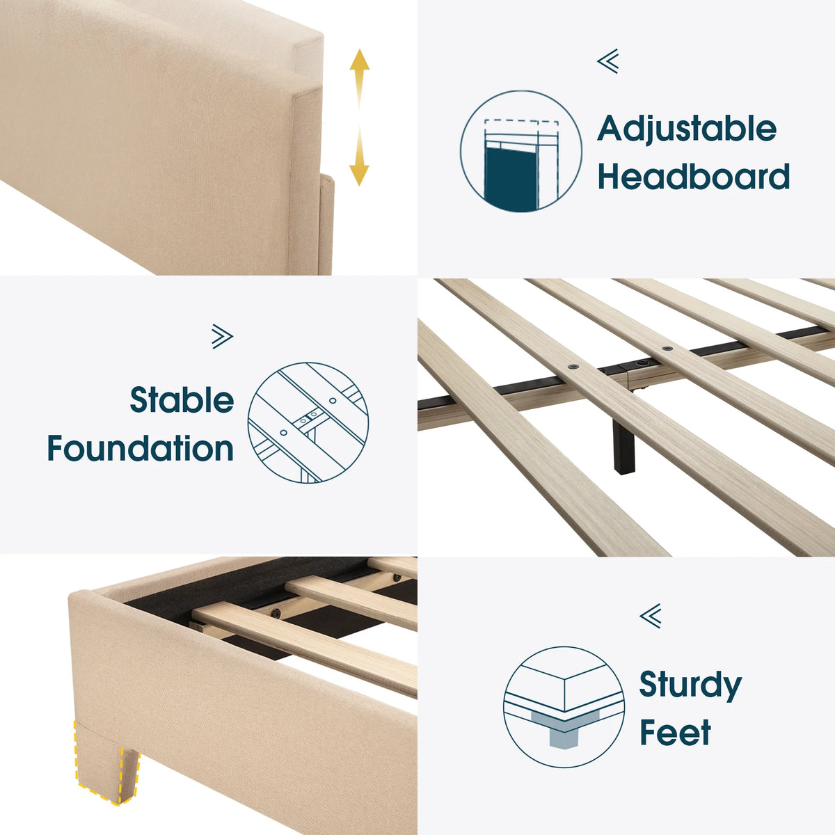 Queen Upholstered Platform Bed Frame with Adjustable Headboard G76886