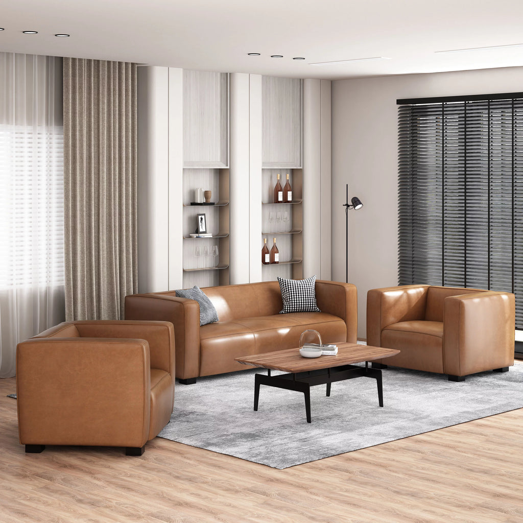 Cognac Brown and Dark Walnut Faux Leather 3 Piece Sofa Set N66197