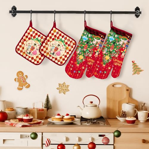 100% Cotton 4Pcs Oven Mitts and Pot Holders Set L16812