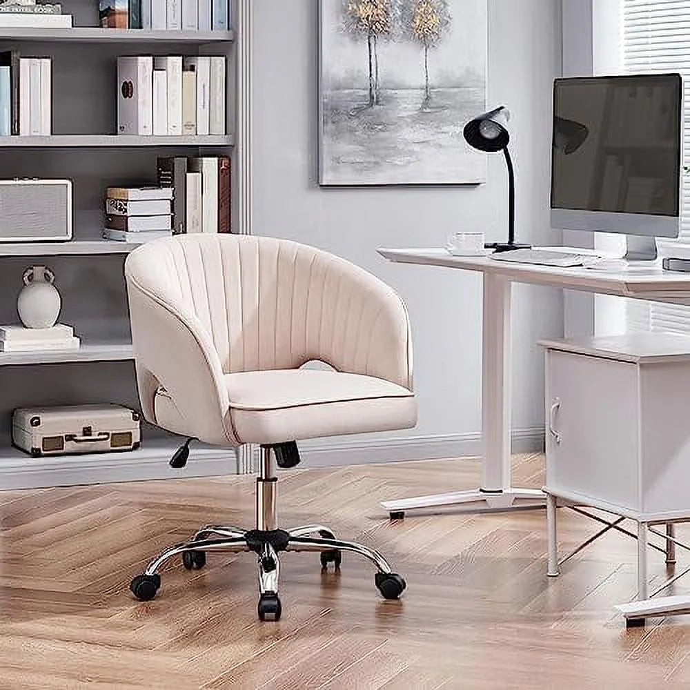 Velvet Upholstered Swivel Desk Chair with Tufted Barrel Back V219