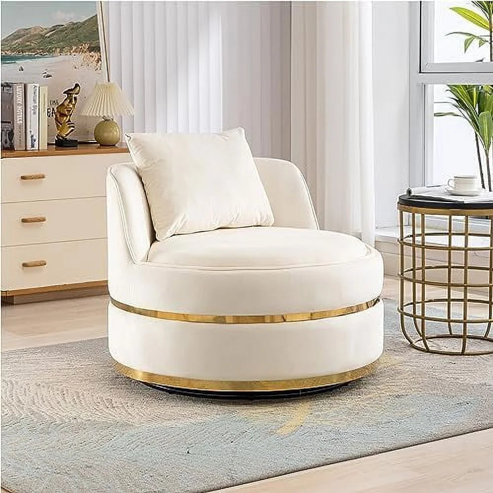 Velvet Boucle Round Barrel Accent Chair with Pillow D543