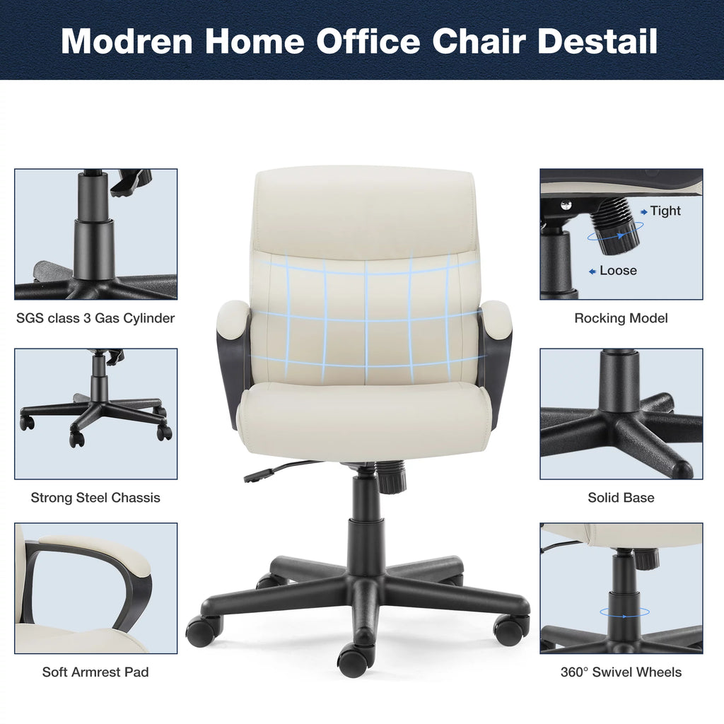 White PU Leather Adjustable Swivel Office Chair R581159