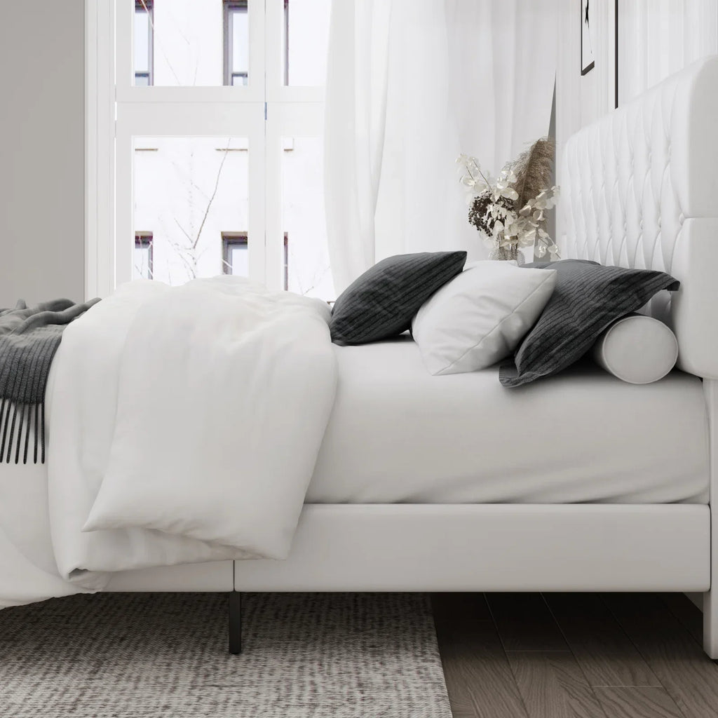 White Faux Leather Upholstered King Bed Frame X157