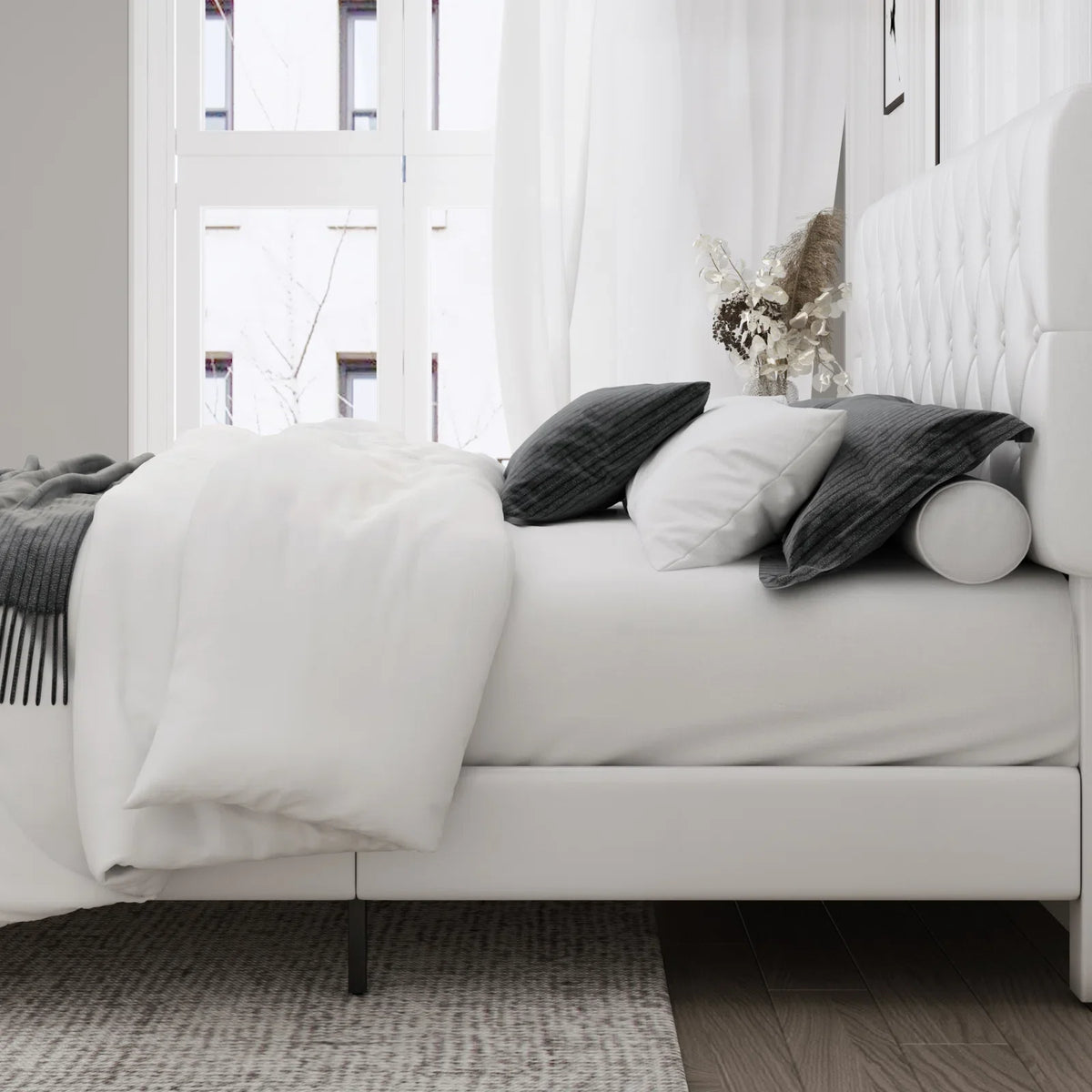 White Faux Leather Upholstered King Bed Frame X157