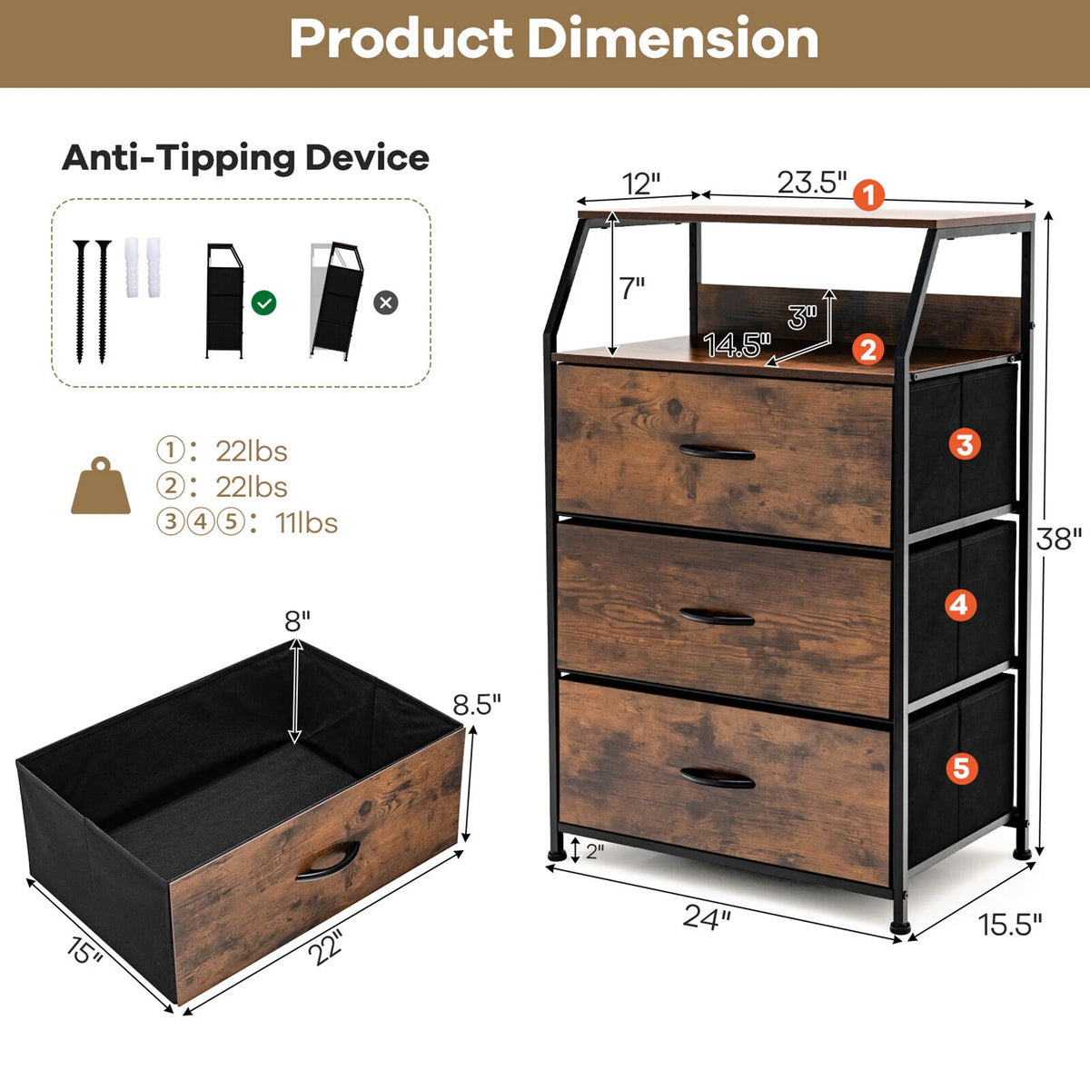 3 Drawer Dresser with Top Shelf D546