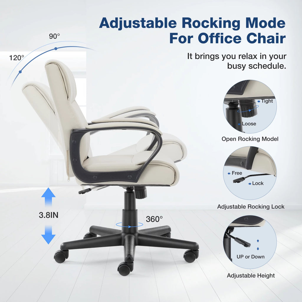 White PU Leather Adjustable Swivel Office Chair R581159
