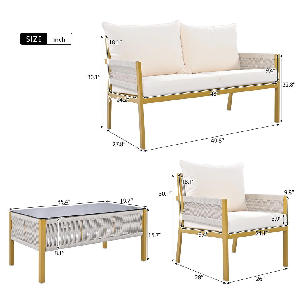 4-Piece Patio Furniture Set with Tempered Glass Table U422643