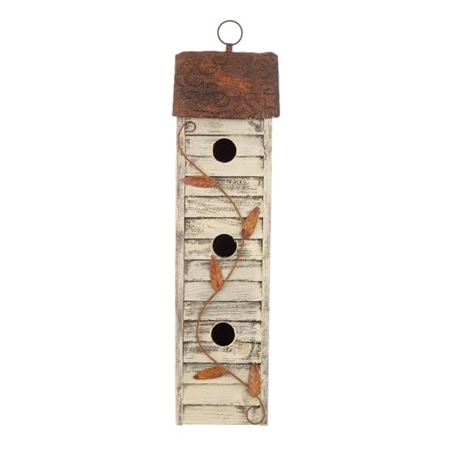 18" Hanging Washed White Distressed Solid Wood Birdhouse M790987