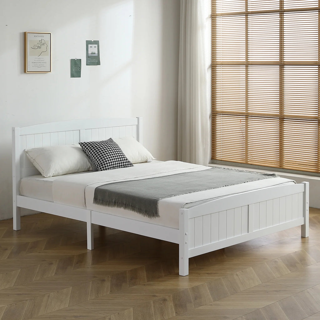 White Full Platform Bed with Headboard and Footboard F979