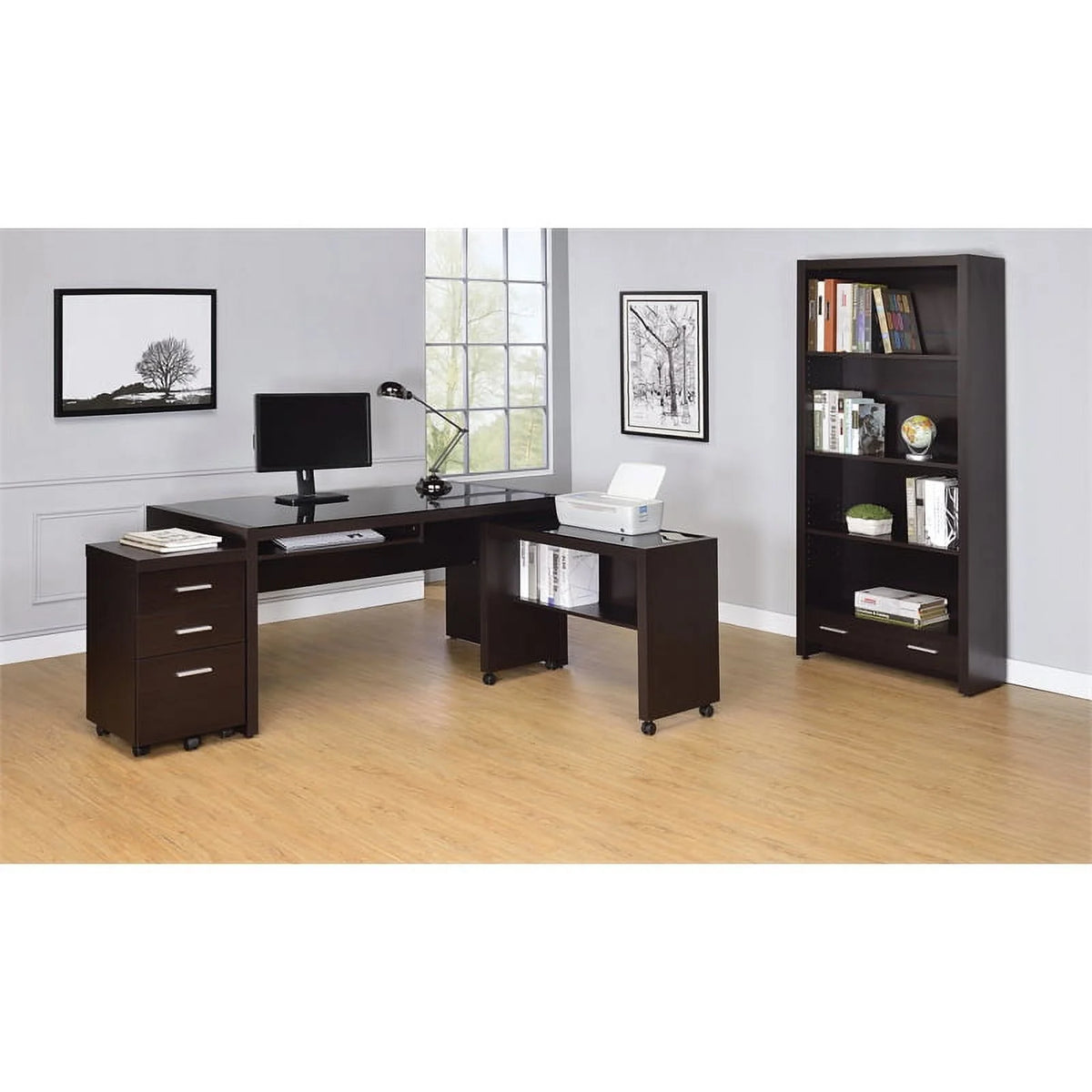 4 Piece Bookcase File Cabinet Desk and Office Chair Set X5578