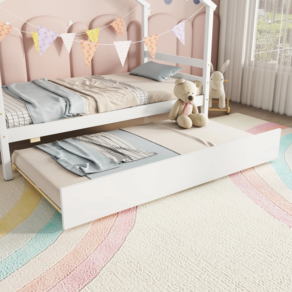 Twin Size White Bed Frame with Trundle S35927