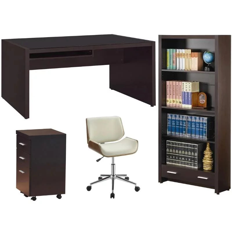 4 Piece Bookcase File Cabinet Desk and Office Chair Set X5578
