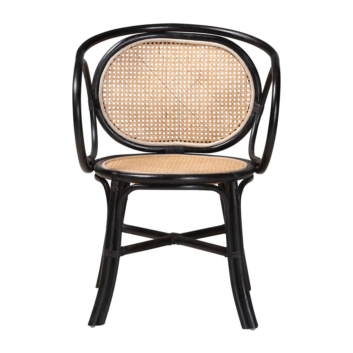 Black and Natural Brown Rattan Dining Chair E387563
