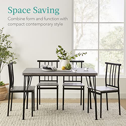 5-Piece Metal and Wood Rectangular Dining Table Set with 4 Chairs B241358